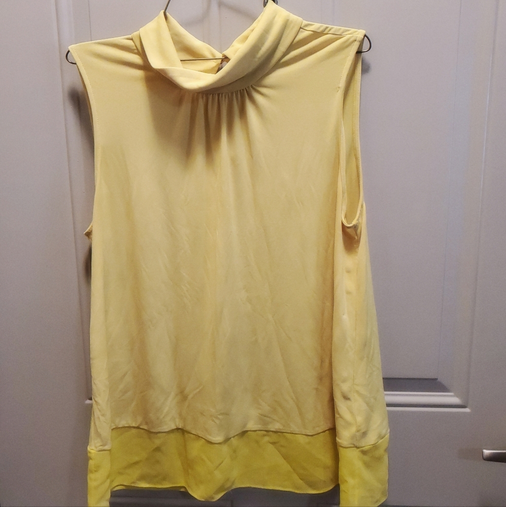 Sleeveless Yellow Mock Neck Blouse